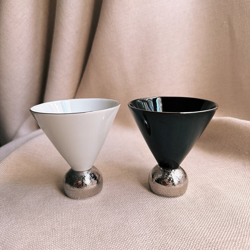 Handmade Japanese Ceramic Cocktail Cups, Black & White Pair